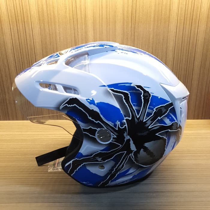 Helm halfFace Dewasa Single Visor SNI Virtue Vigo Tarantula Blue Glos