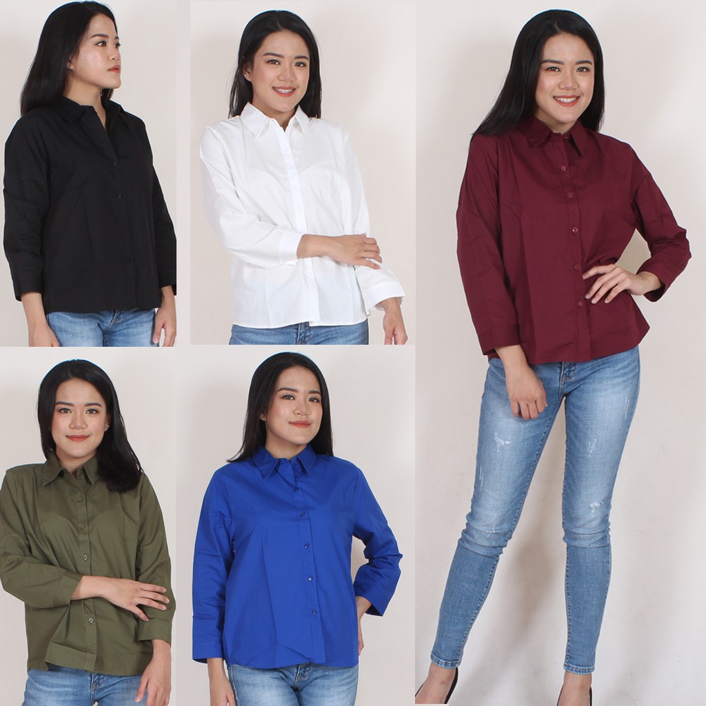 KEMEJA WANITA KATUN POLOS,SALUR,KOTAK