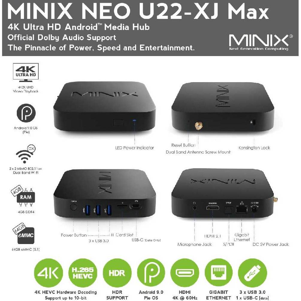 MINIX NEO U22-XJ MAX - Android 9.0 Box 4K Ultra HD - RAM 4GB ROM 64GB