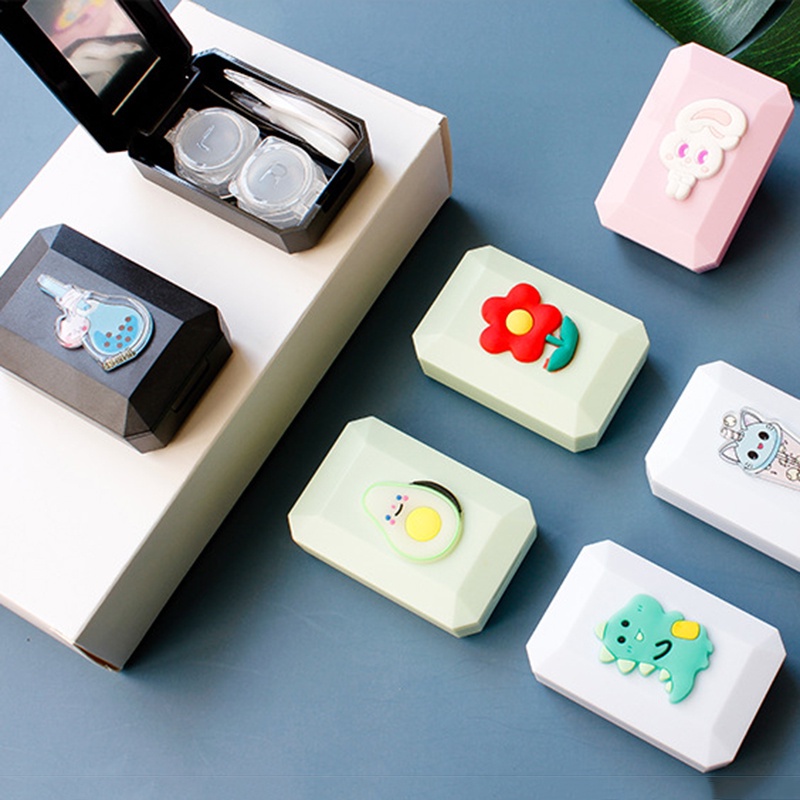 Kotak Softlens / Lensa Kontak Portable Motif Kartun Dengan Cermin Untuk Travel