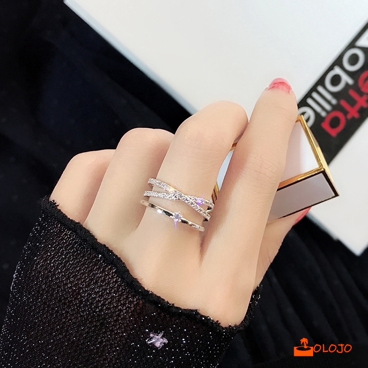 OLOJO Cincin Open Ring Adjustable Model Silang Gaya Korea Untuk Wanita