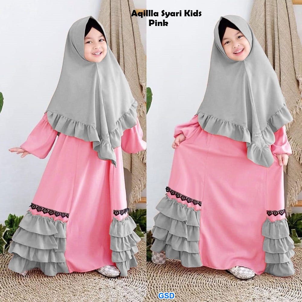 Aqilla Syari Kids/Syari Anak Murah/Baju Gamis Anak/Gamis Anak Umur 6-8 Tahun/Pakaian Muslim Anak