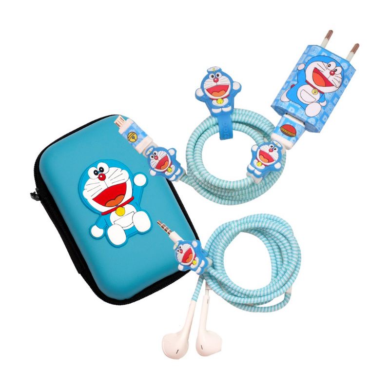 Pelindung kabel set doraemon / Pelindung charger / Pouch mini doraemon / Paket pelindung kabel spira