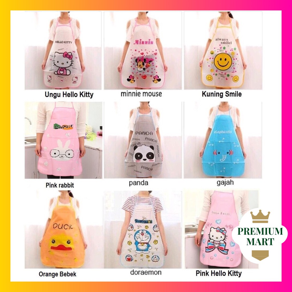 Celemek Plastik Tipis Motif Karakter - Apron Dapur Masak Lucu Waterproof Anti Air