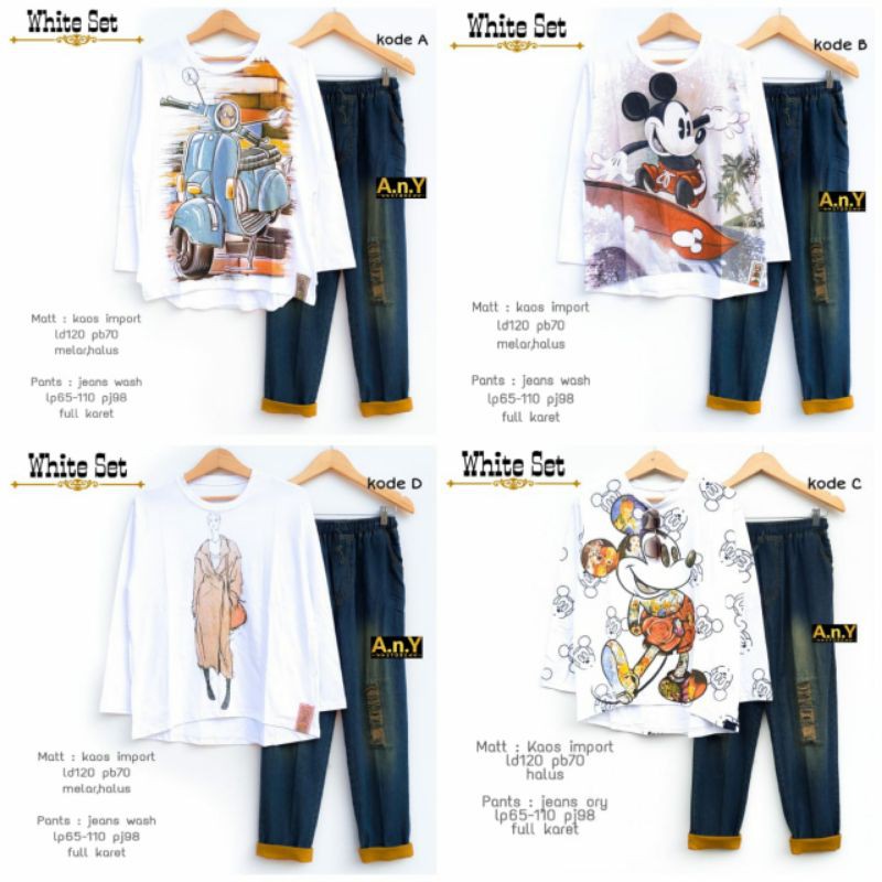 SETELAN KAOS PUTIH JUMBO DAN CELANA JEANS