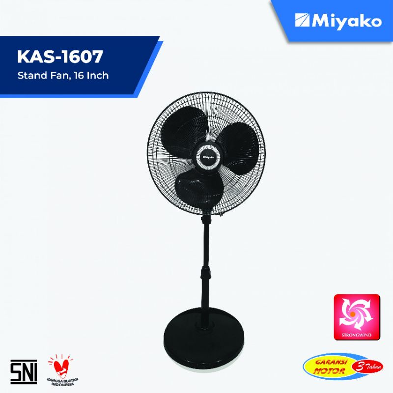 KIPAS ANGIN MIYAKO KAS - 1607/KIPAS ANGIN MIYAKO HITAM KAKI BULAT 16 INCH