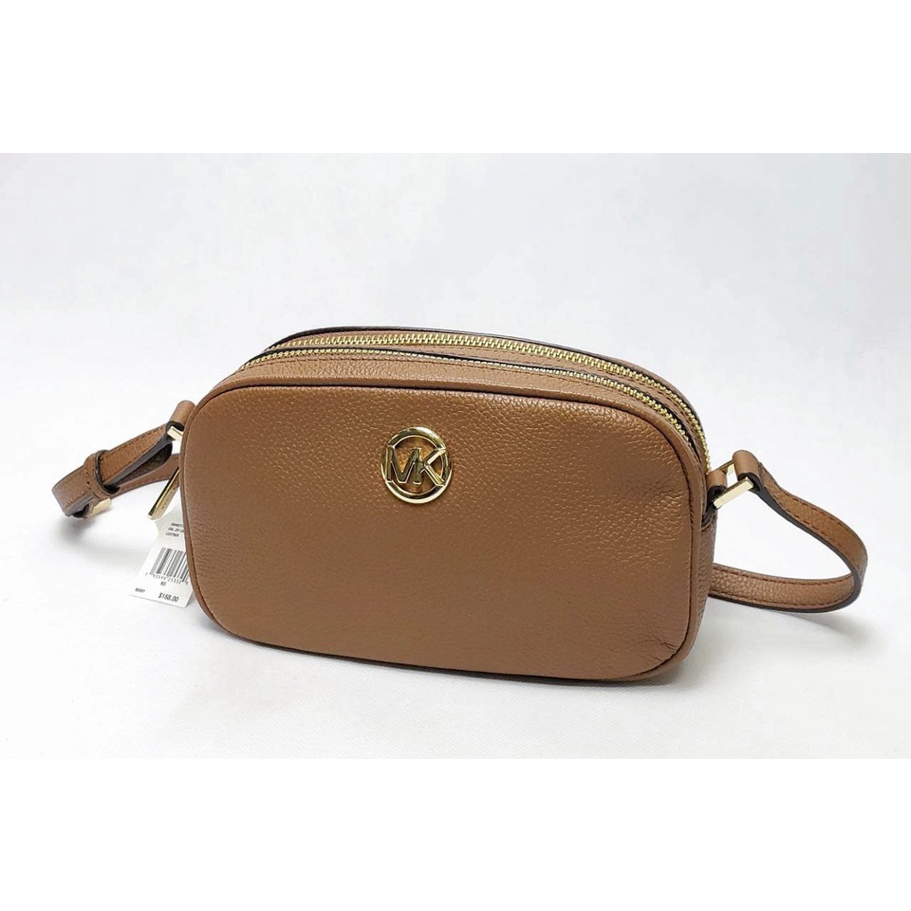 Michael Kors Fulton double zip crossbody leather. Luggage.