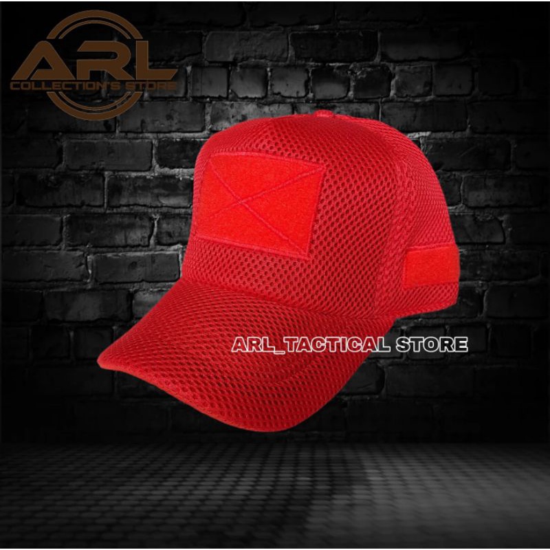 topi double mess polos merah / topi jaring tactical velcro / topi double mess merah