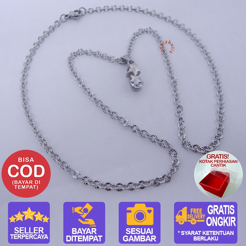 Lovelybutik Kalung Titanium Anti Karat Kalung Wanita Titanium Model Crystal  BONUS KOTAK PERHIASAN