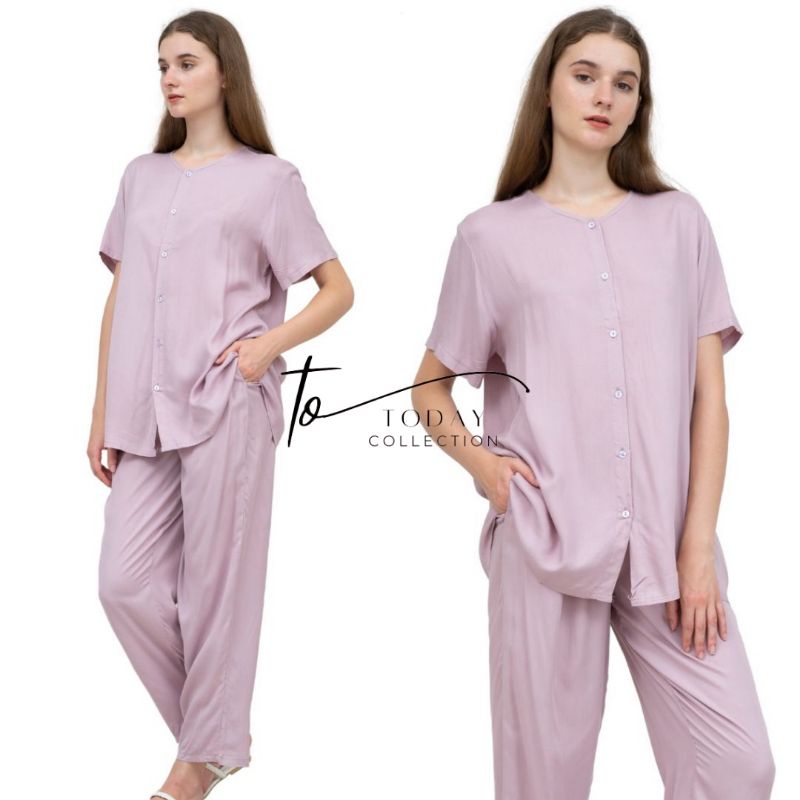 (PIYAMA POLOS) Pajamas Rayon Set. Lengan Pendek.