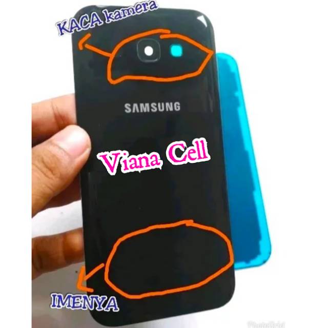 BACK DOOR COVER CASING TUTUP BATERAI SAMSUNG A5 A520 2017  PLUS RING KACA KAMERA BELAKANG ORI