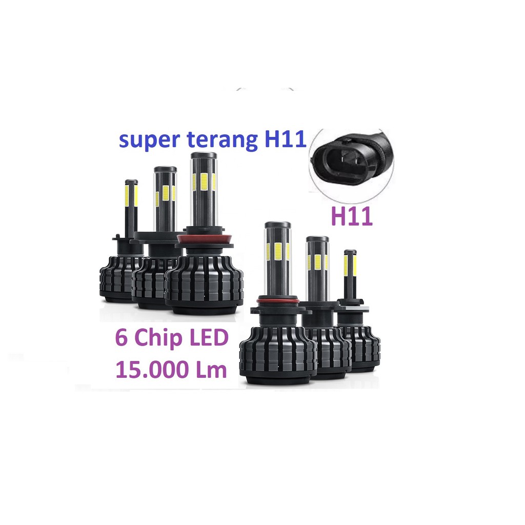 LED H11 360 derajat 6 sisi hi power super bright  original chips putih terang Lumen 15.000 lm 2 PCS