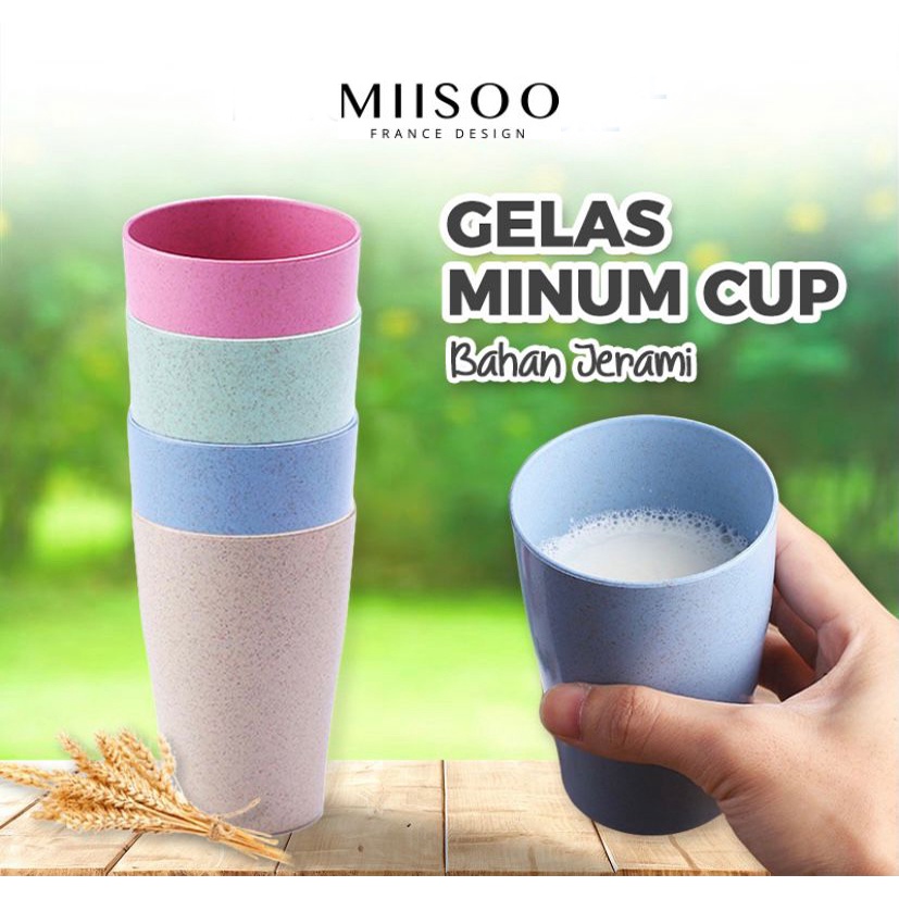 MIISOO Gelas Minum Cup Cangkir Tahan Jatuh Bahan Jerami Gandum Food Grade Melamin Anti pecah Wheat Straw Tableware Dish