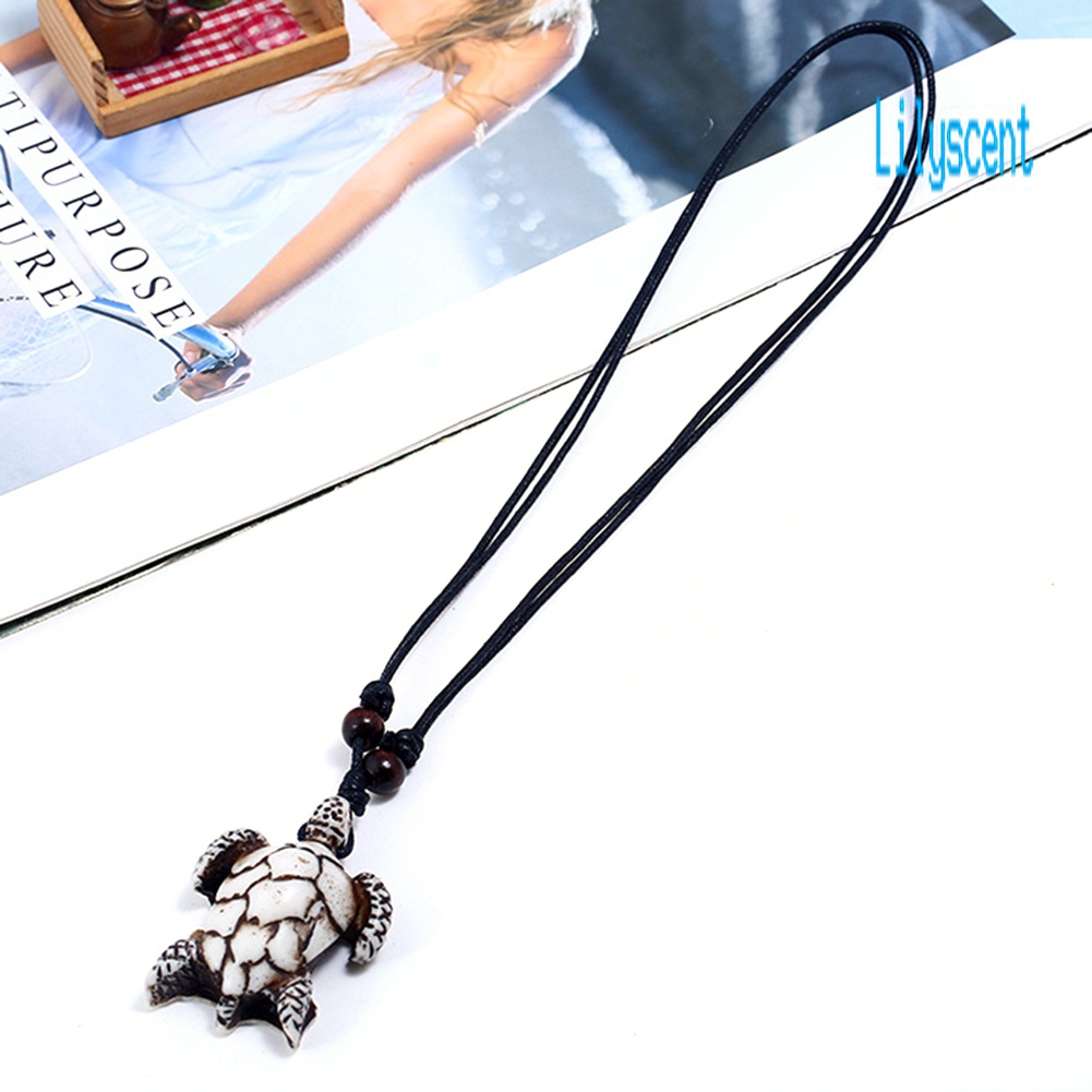 Kalung Tali Rantai Liontin Kura-Kura Bahan Resin Gaya Vintage Adjustable Untuk Pria