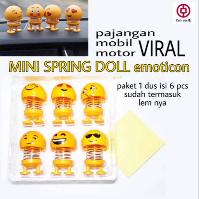 PAKET ISI 6 Boneka MINI smiley emoticon / boneka per / boneka pajangan mobil / motor - SPRING DOLL