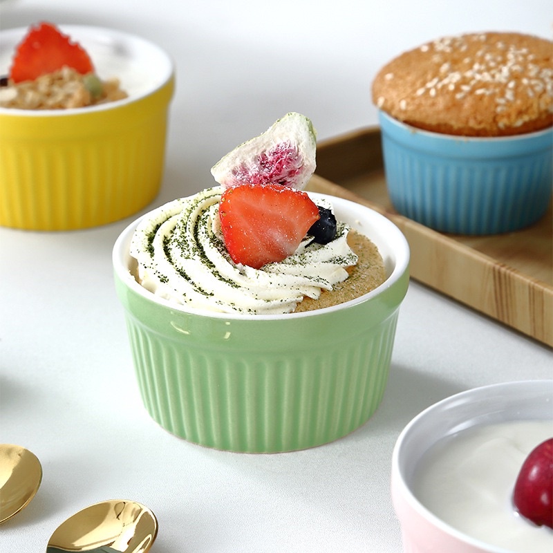 Ramekin Bowl Mangkuk Keramik Kecil Baking Oven Cup Cake Mangkok Warna-warni Ceramic