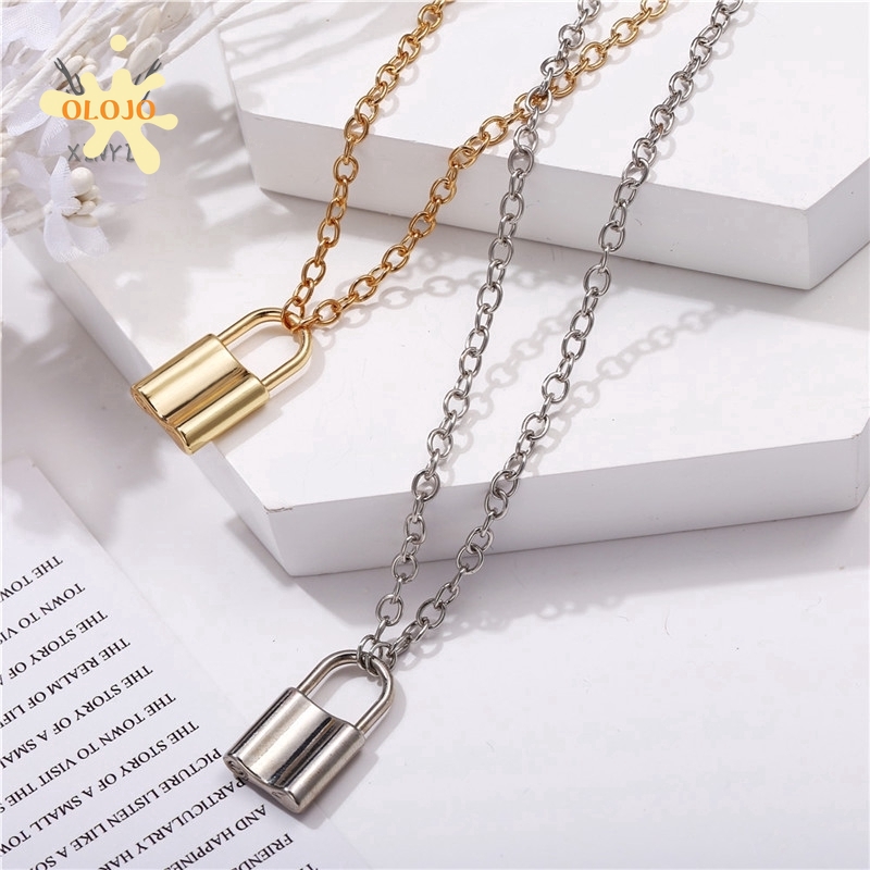 Kalung Rantai Gantungan Mode Kunci Kepribadian Kalung Gembok Stainless Steel Klavikula Gaya Boho Untuk Wanita Fashion Accessories  olo