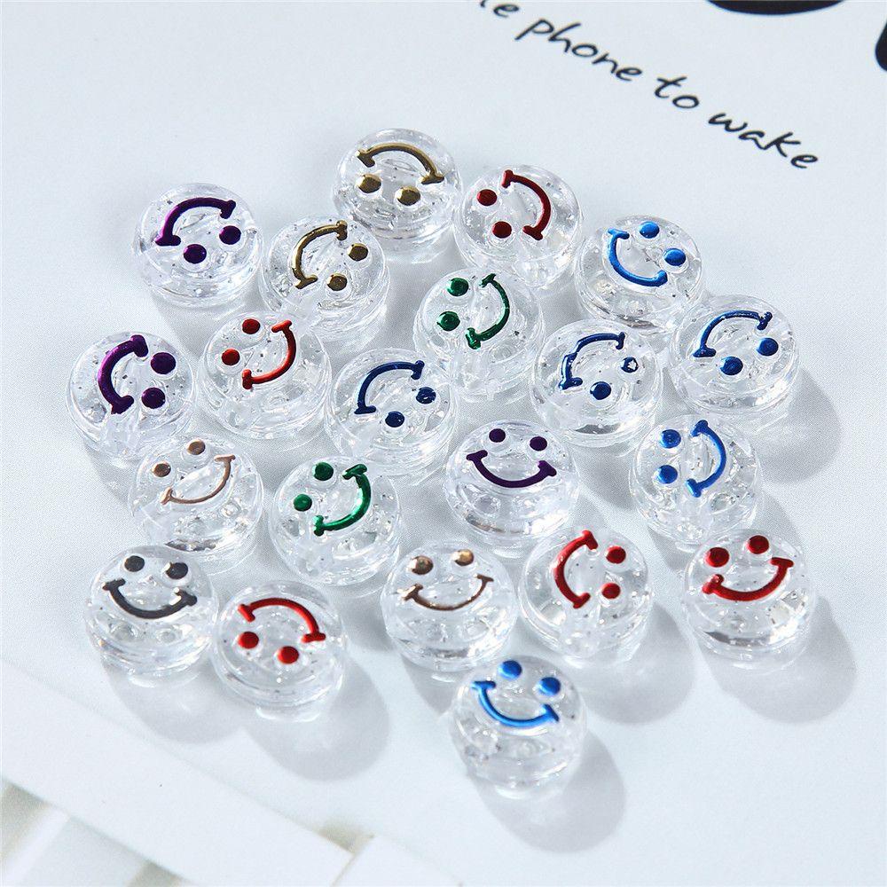 R-flower 100PCS Spacer Beads Baru Campur Handmade DIY Membuat Perhiasan Scrapbook Wajah Tersenyum Polymer Clay