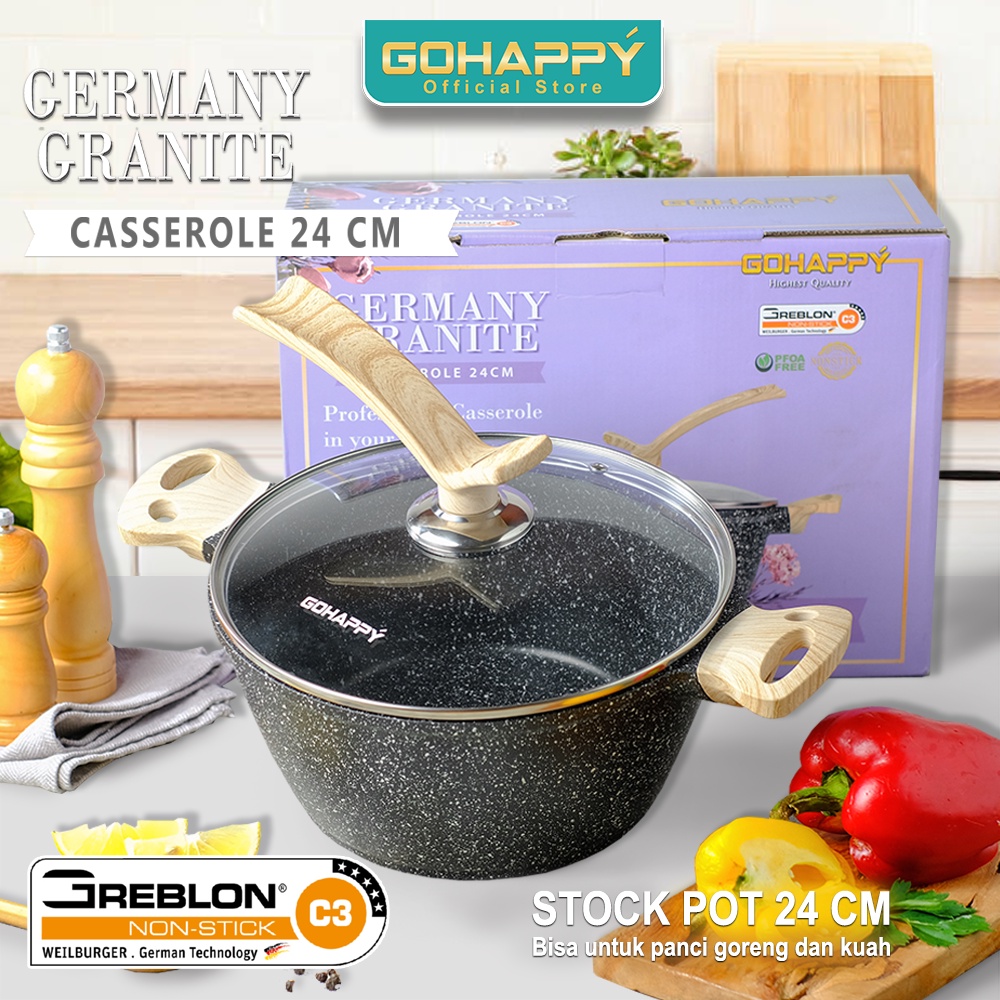 Stock pot Casserole 24cm Germany Granit Gohappy - Panci Sup - Dutch oven Greblon german c3