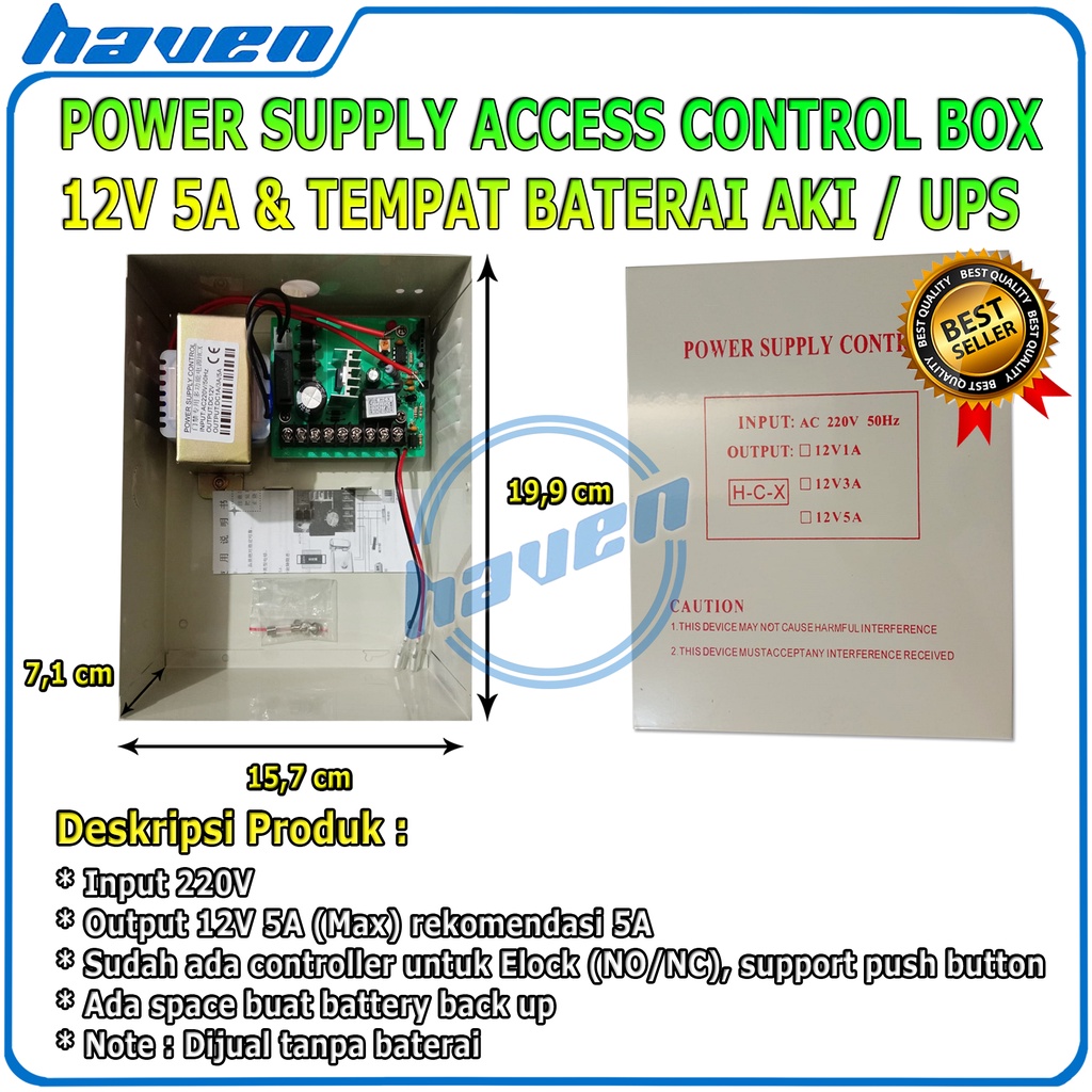 Power Supply Access Control Box 12V 5A + Tempat Beterai Aki / UPS