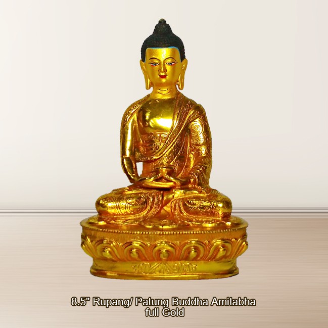 Rupang Patung Arca Buddha Amitabha Amitofo Kuningan 8,5" Full Gold