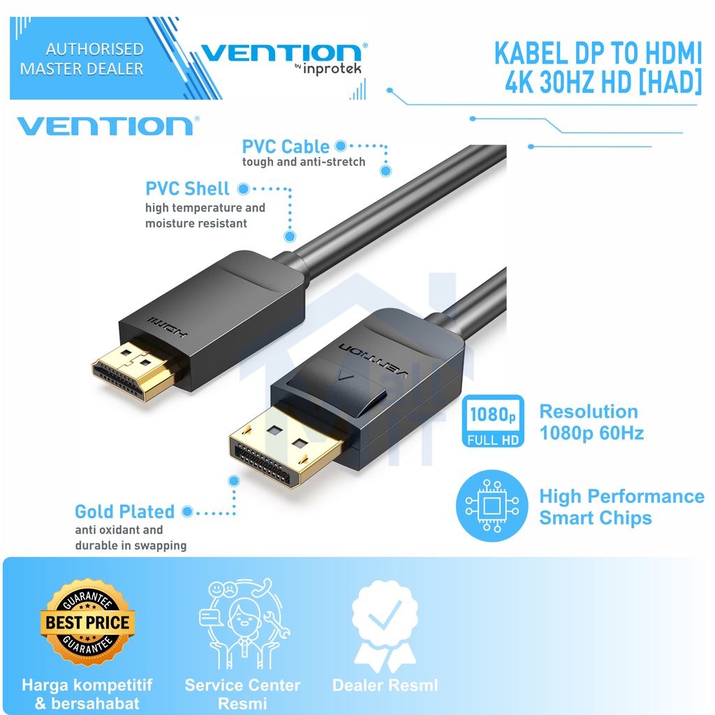 ( Bisa Cod ) Vention Kabel DisplayPort DP to HDMI 1080p 60Hz Converter Cable HAD