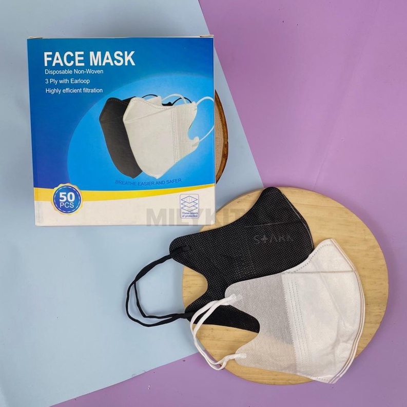 Masker Duckbill Murah Box Isi 50 pcs Hitam Putih Warna