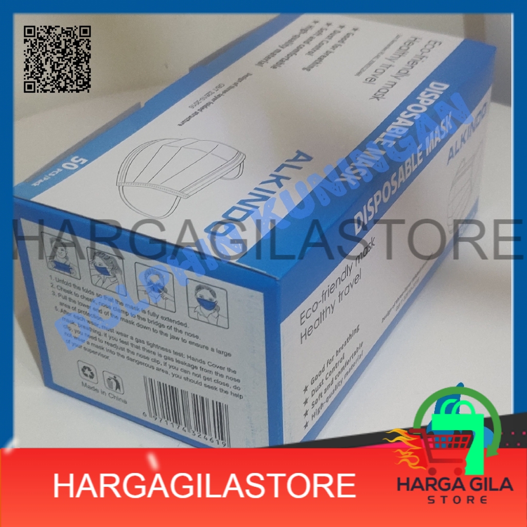 Masker Disposable Mask 3Ply - Masker Alkindo Earloop Biru isi 50pcs
