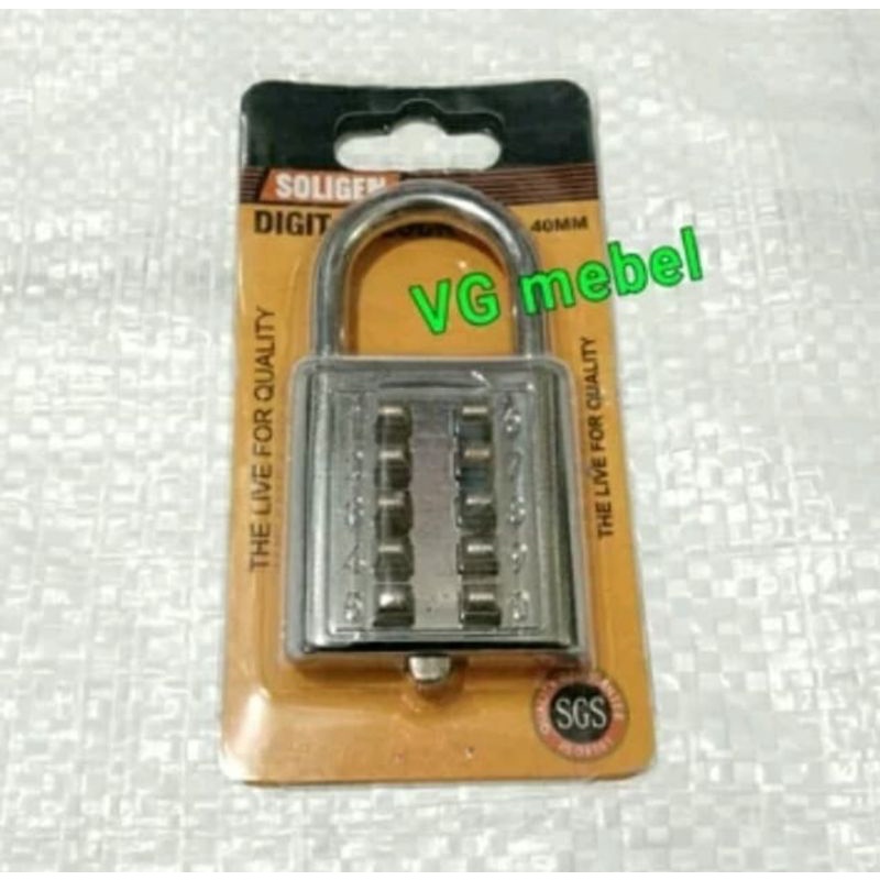 Gembok Nomer 10 Digit Merk SOLIGEN - Gembok Pin Angka 40 mm - Gembok kombinasi SOLIGEN