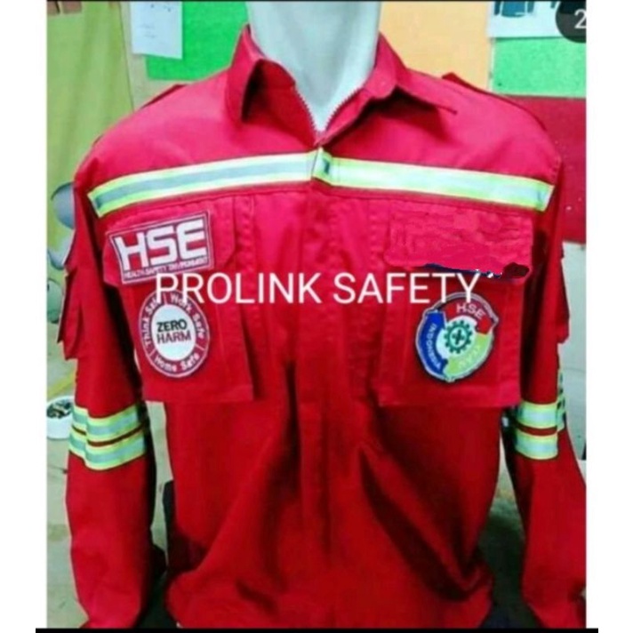 SERAGAM BAJU PROYEK SAFETY MERAH HSE TEAM ATRIBUT LENGKAP