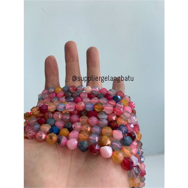 batu faceted hexagon Stone 8mm candy onyx multicolour obsidian rainbow