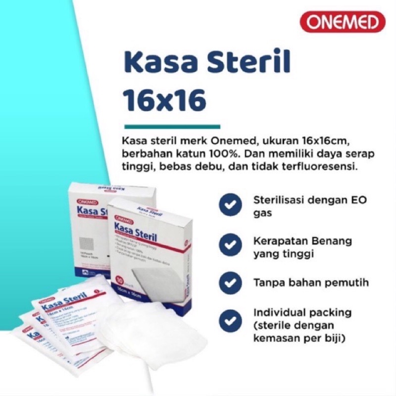 KASA STERIL 16x16cm ONEMED isi 10 per Box Untuk Luka dan Tali Pusar Bayi