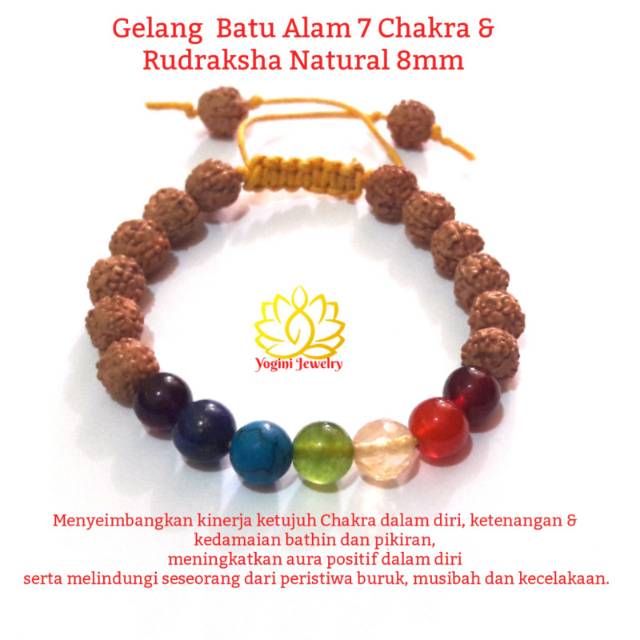 Gelang Batu Alam 7 Cakra Chakra Asli dan Rudraksha Genitri Jenitri Natural 8mm.