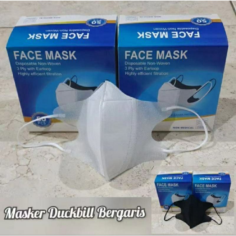 MASKER DUCKBILL GARIS 3 PLY PER BOX ISI 50 PCS MASKER SENSI 3PLY MASKER MEDIS