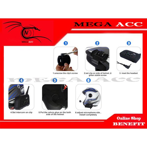 TERLARIS BT Bluetooth Motorcycle Helmet Interphone 1200M Intercom Headset V6 1200 6 Rider Termurah