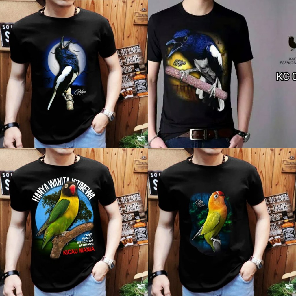 Kaos Distro Pria Lengan Pendek / Motif Burung Kacer / Shalch Trendy