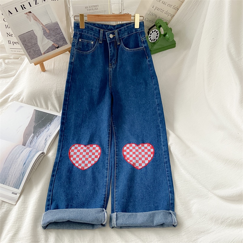 Highwaist Kulot Celana Jeans Wanita/Korean Style Jeans  Murah/ Love Straight Loose  Celana Jeans