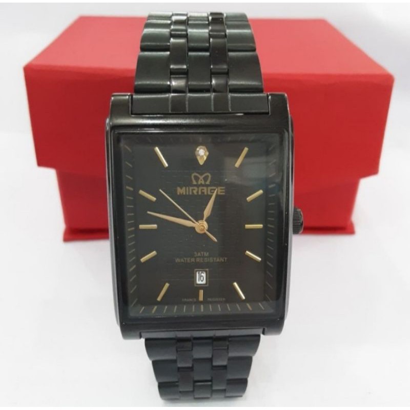 jam tangan pria;MIRAGE M8667BSP-Msegi hitam full~ORIGINAL WATER RESISTANT~TGL~STAINLESS