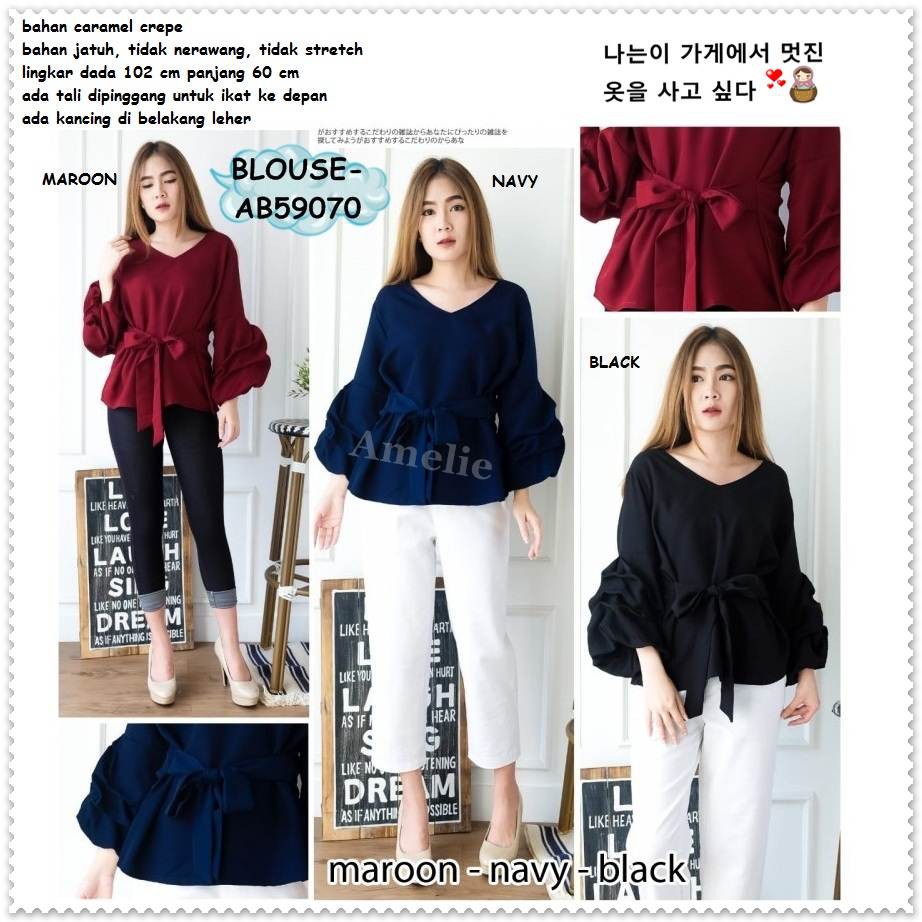 Baju Atasan Lengan Balon Blouse Bangkok Korea Import AB59070