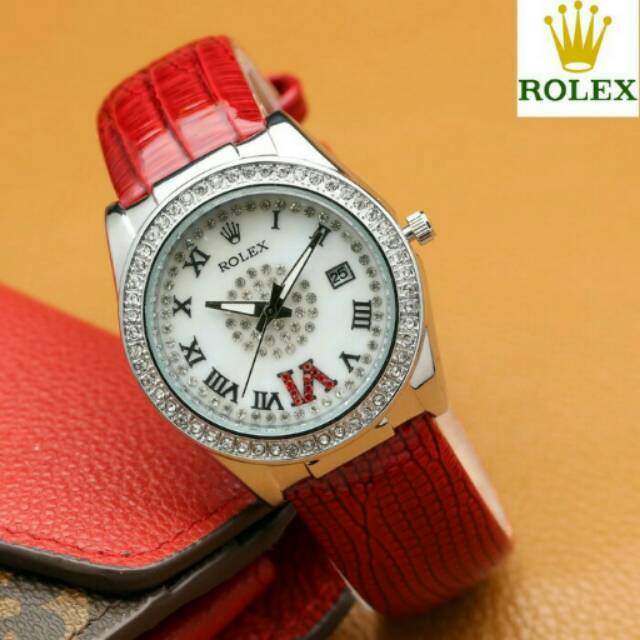 Jam tangan wanita rolex tali kulit banyak warna