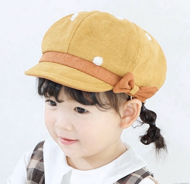 Topi Beret Motif Pita Polkadot Gaya Retro Klasik untuk Balita / Anak Perempuan