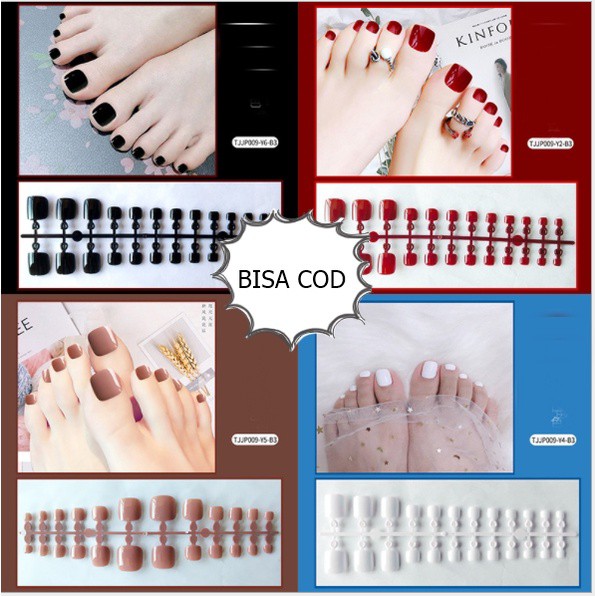 Kuku Kaki 24 Pcs Glossy Warna Lengkap + Lem +Kikir