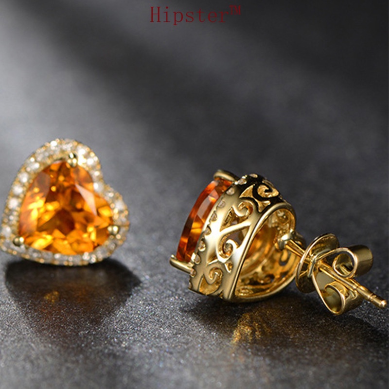 Hot Sale New Fashion Heart-Shaped Citrine Diamond Earrings