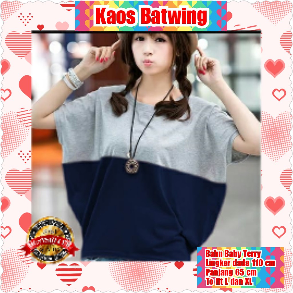 KAOS BATWING /  PUTIH PINK / GREY NAVY / TERMURAH