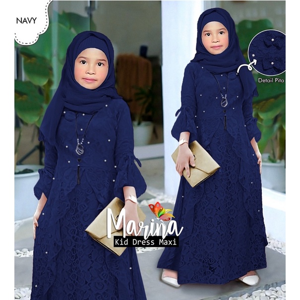 MAXI DRESS MARINA BRUKAT ANAK 7-9th / GAMIS MARINA KID / DRESS LEBARAN BRUKAT ANAK