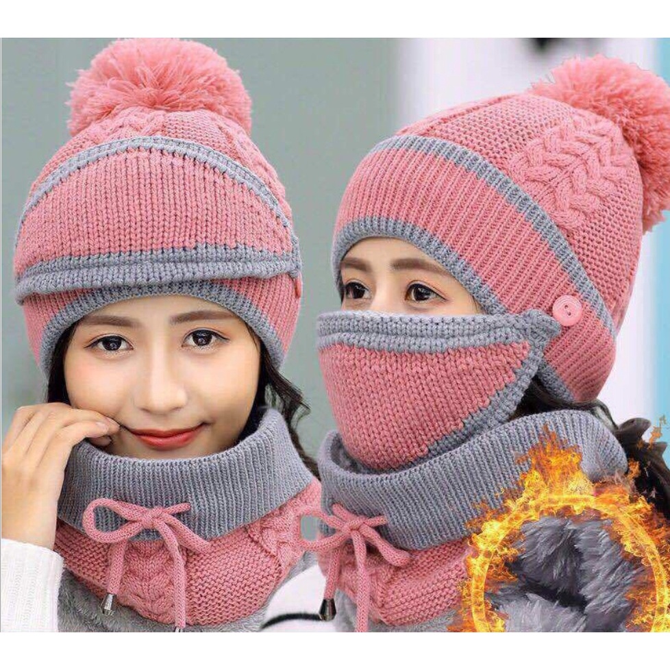 IMPORT WOMAN GIRL WINTER BEANIE KNIT HAT SCARF MASK ONE SET TOPI RAJUT SYAL MASKER MUSIM DINGIN WANITA ANAK