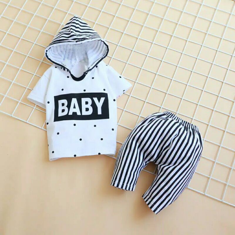 Setelan Baju Bayi laki laki usia 6 bulan - 3 tahun model Hoodie