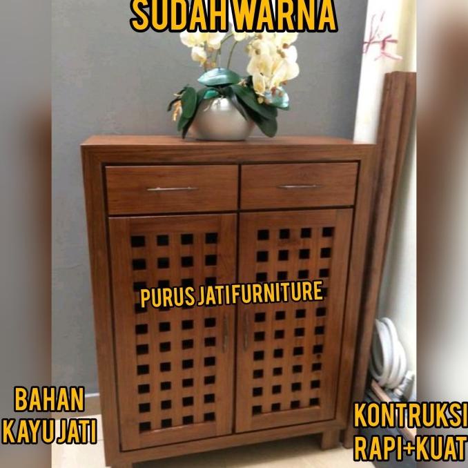 rak sepatu susun kayu jati minimalis jepara lemari sandal modern sps bestseller1111