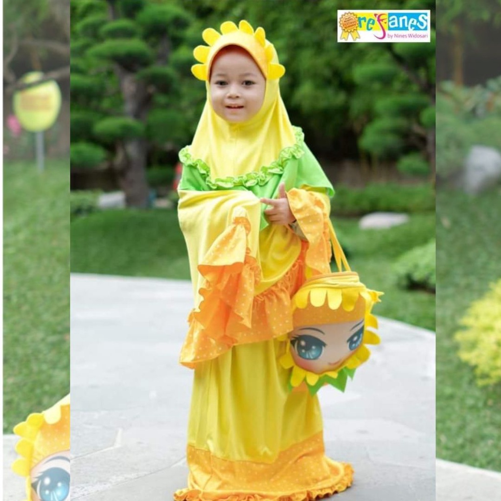 Mukena Anak Karakter Sun Flower//Mukena Bunga Matahari By Refanes