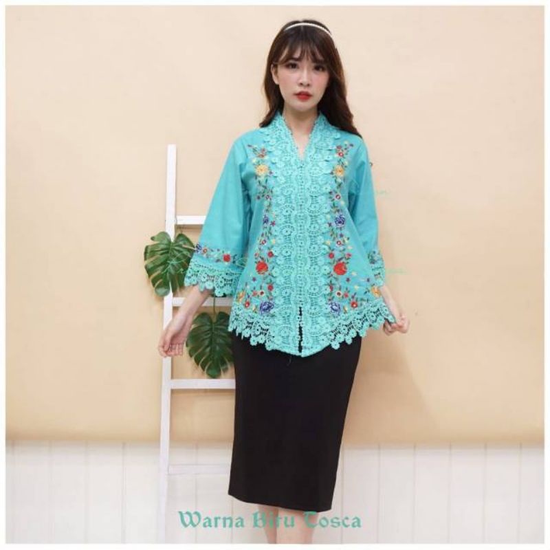 Atasan Kebaya Encim Modern Katun Kombinasi Brokat Bordir Floy Alexuez